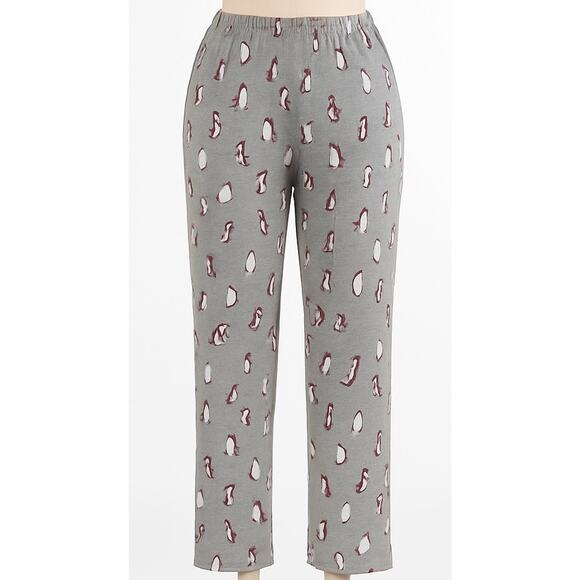 Cacique sleep pants Women Plus 22 24 gray penguin print lounge pajama bottoms - Picture 1 of 12